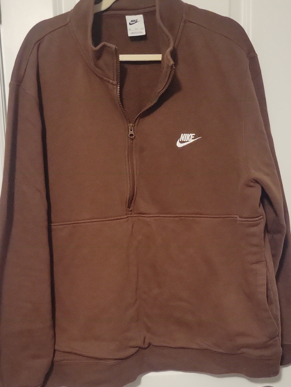 Nike Men’s Brown Half-Zip Fleece Pullover with White Swoosh